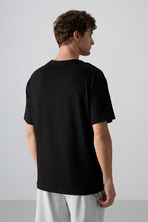 Tommylife Toptan O Yaka Oversize Baskılı Erkek T-Shirt 88329 Siyah
