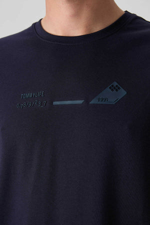 Tommylife Toptan O Yaka Oversize Baskılı Erkek T-Shirt 88330 Lacivert