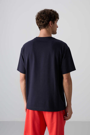 Tommylife Toptan O Yaka Oversize Baskılı Erkek T-Shirt 88330 Lacivert