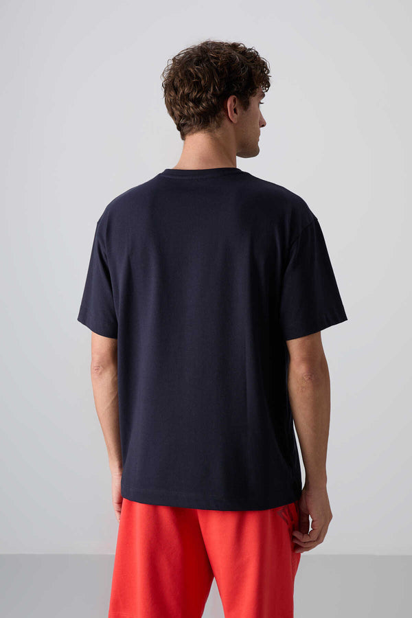 Tommylife Toptan O Yaka Oversize Baskılı Erkek T-Shirt 88330 Lacivert