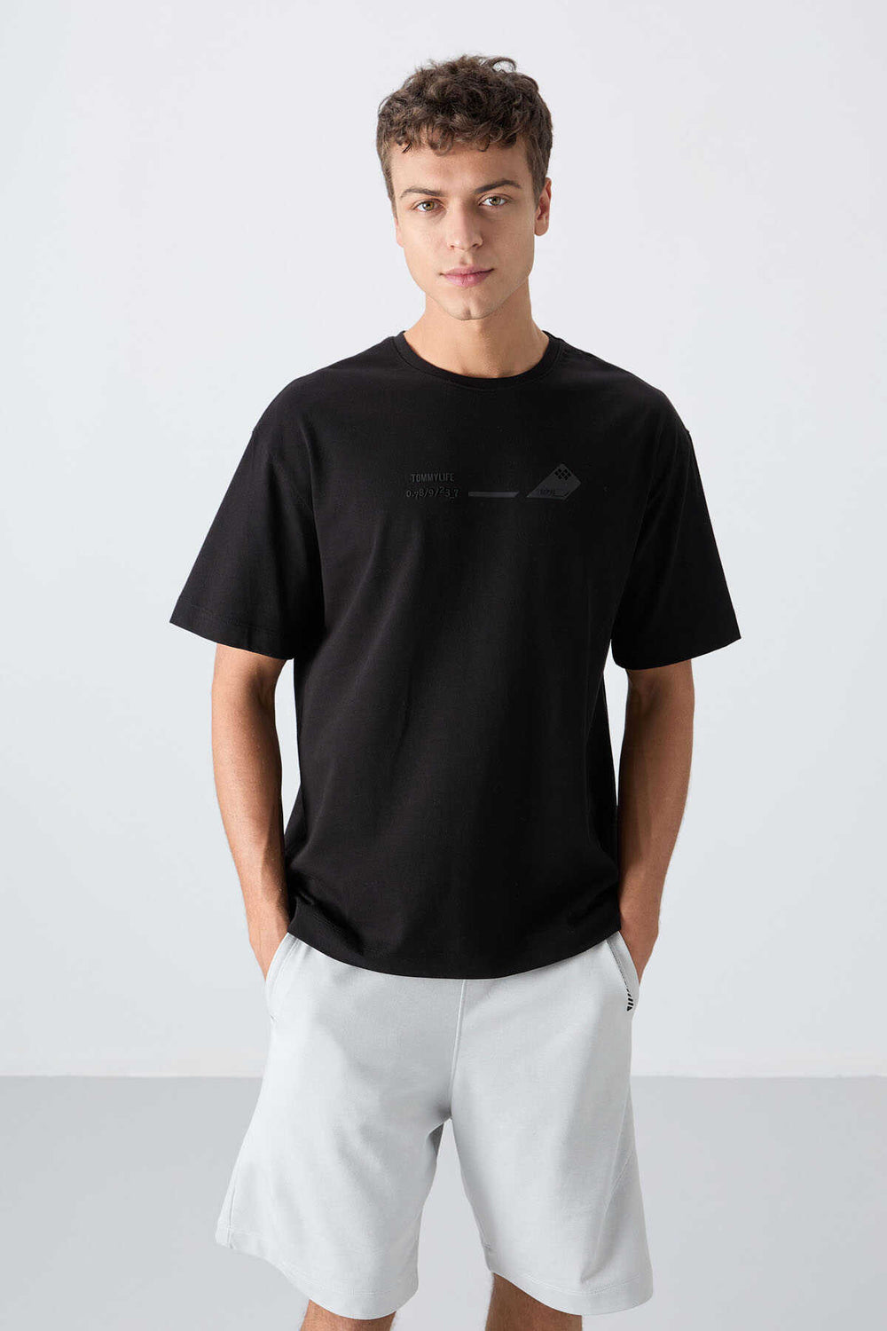 Tommylife Toptan O Yaka Oversize Baskılı Erkek T-Shirt 88330 Siyah