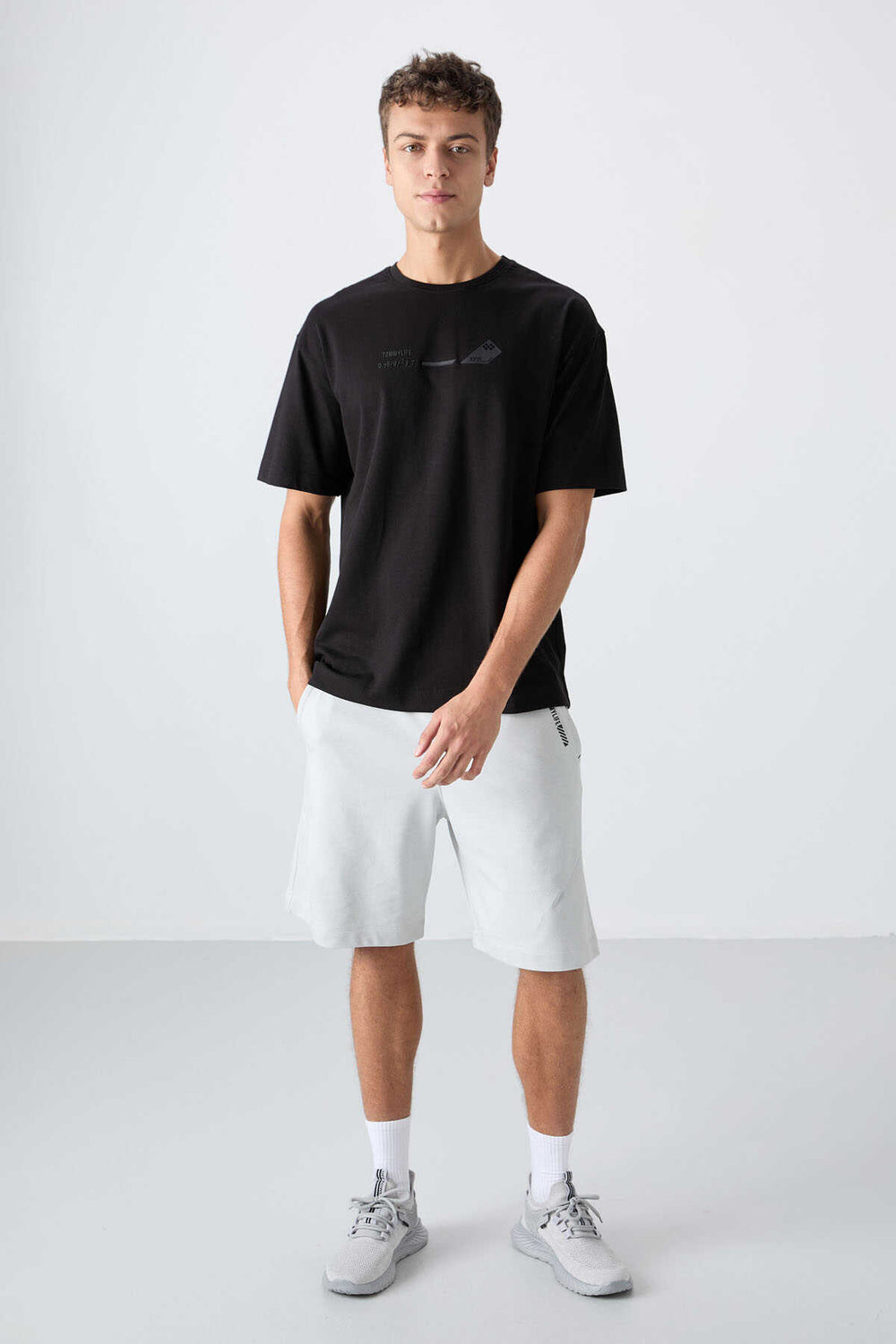 Tommylife Toptan O Yaka Oversize Baskılı Erkek T-Shirt 88330 Siyah