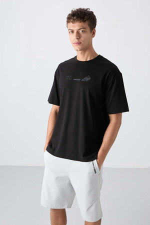 Tommylife Toptan O Yaka Oversize Baskılı Erkek T-Shirt 88330 Siyah