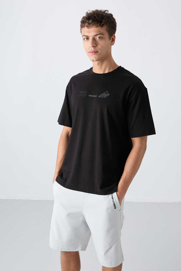 Tommylife Toptan O Yaka Oversize Baskılı Erkek T-Shirt 88330 Siyah