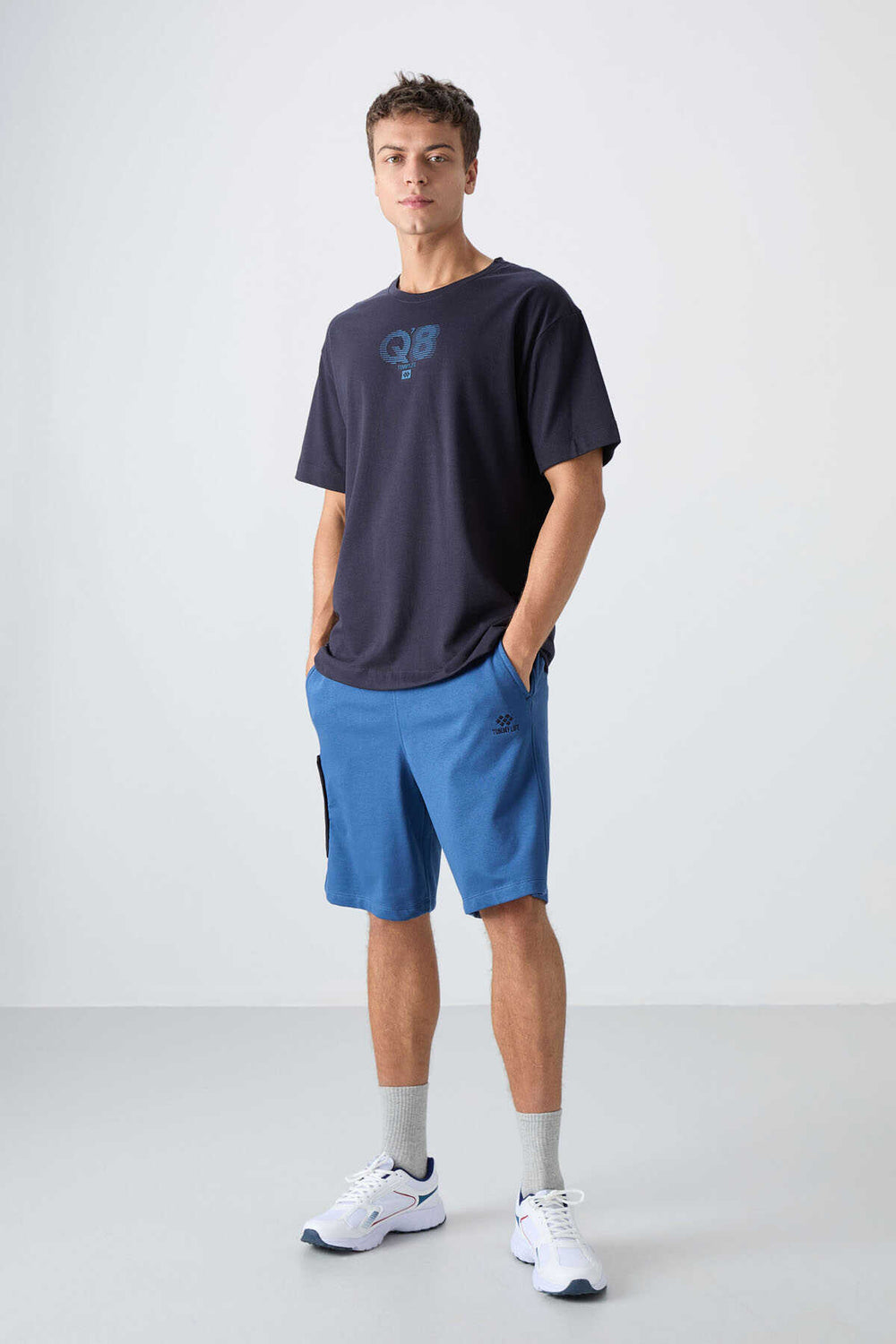 Tommylife Toptan O Yaka Oversize Baskılı Erkek T-Shirt 88333 Lacivert