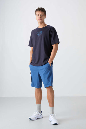 Tommylife Toptan O Yaka Oversize Baskılı Erkek T-Shirt 88333 Lacivert