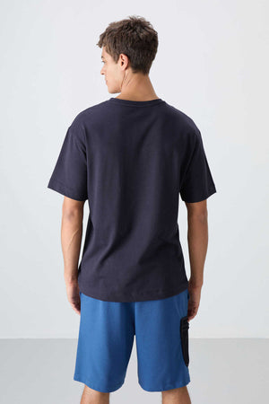 Tommylife Toptan O Yaka Oversize Baskılı Erkek T-Shirt 88333 Lacivert