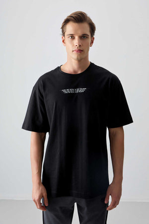 Tommylife Toptan O Yaka Oversize Baskılı Erkek T-Shirt 88356 Siyah
