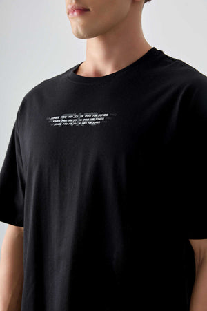 Tommylife Toptan O Yaka Oversize Baskılı Erkek T-Shirt 88356 Siyah