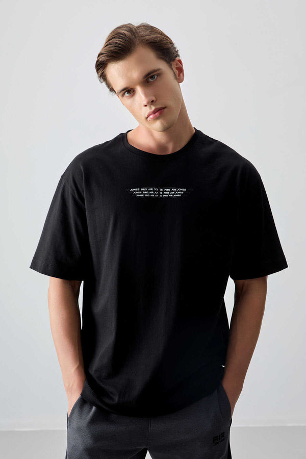 Tommylife Toptan O Yaka Oversize Baskılı Erkek T-Shirt 88356 Siyah