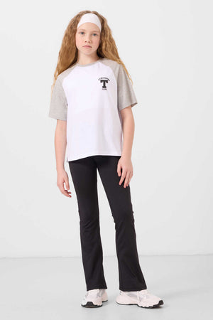 Tommylife Toptan O Yaka  Pamuklu Baskılı Oversize Fit Kız Çocuk T Shirt 75179 Beyaz
