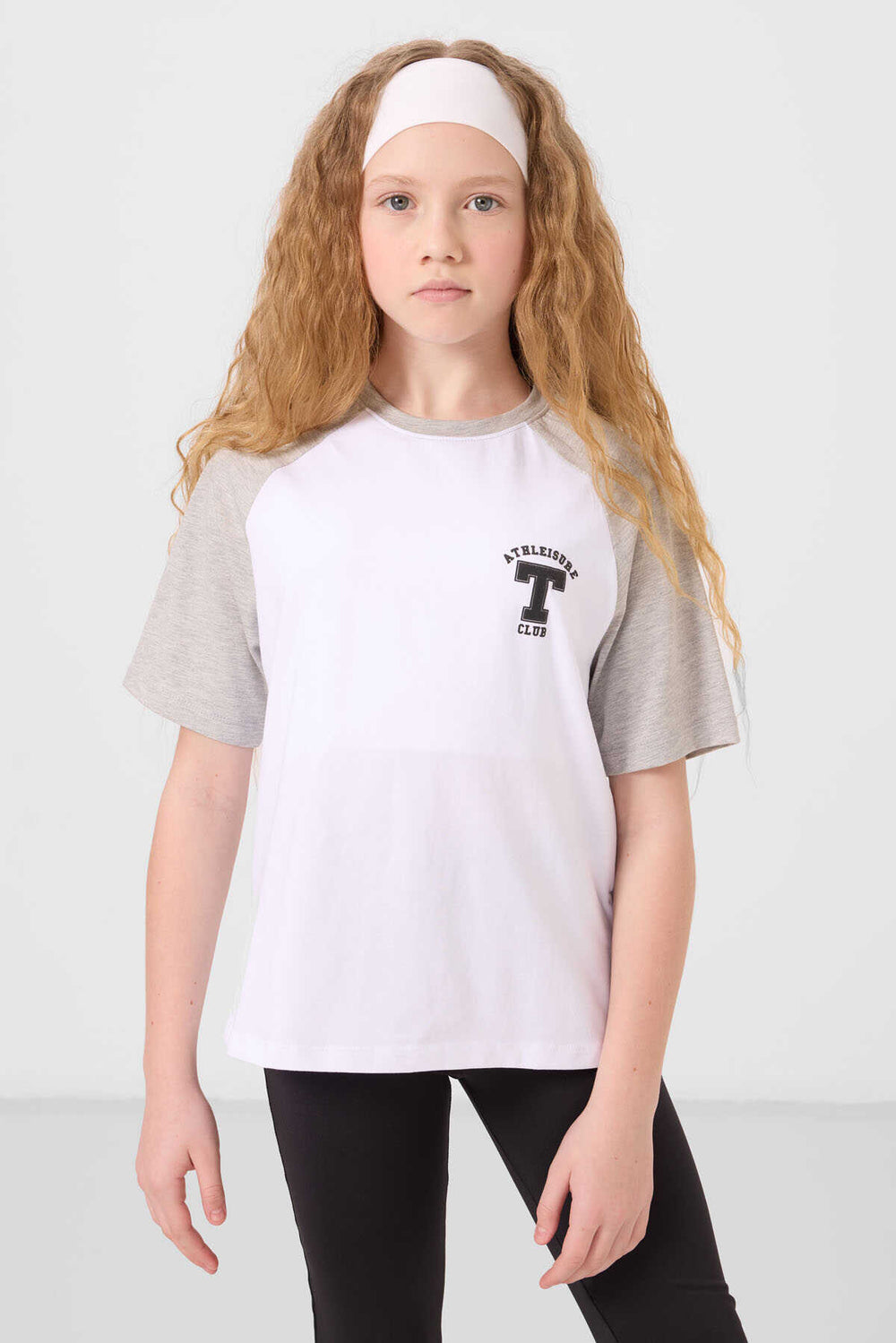 Tommylife Toptan O Yaka  Pamuklu Baskılı Oversize Fit Kız Çocuk T Shirt 75179 Beyaz