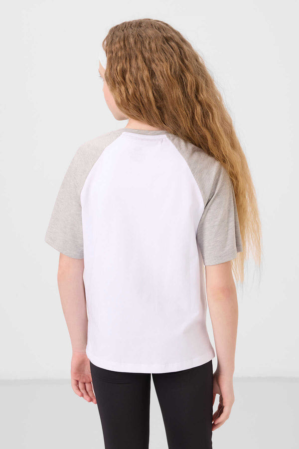 Tommylife Toptan O Yaka  Pamuklu Baskılı Oversize Fit Kız Çocuk T Shirt 75179 Beyaz