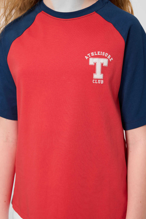 Tommylife Toptan O Yaka  Pamuklu Baskılı Oversize Fit Kız Çocuk T Shirt 75179 Fiesta