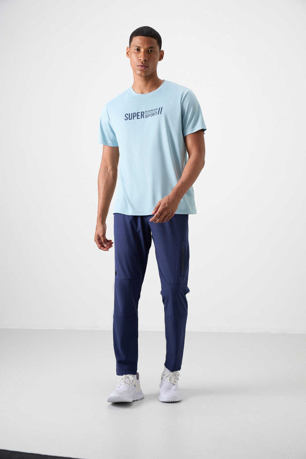 Tommylife Toptan O Yaka Standart Kalıp Aktif Spor Erkek T-Shirt 88385 Açık Mavi