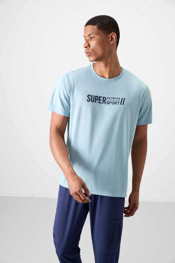 Tommylife Toptan O Yaka Standart Kalıp Aktif Spor Erkek T-Shirt 88385 Açık Mavi