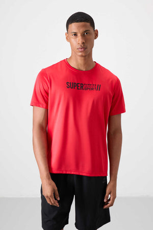 Tommylife Toptan O Yaka Standart Kalıp Aktif Spor Erkek T-Shirt 88385 Kırmızı