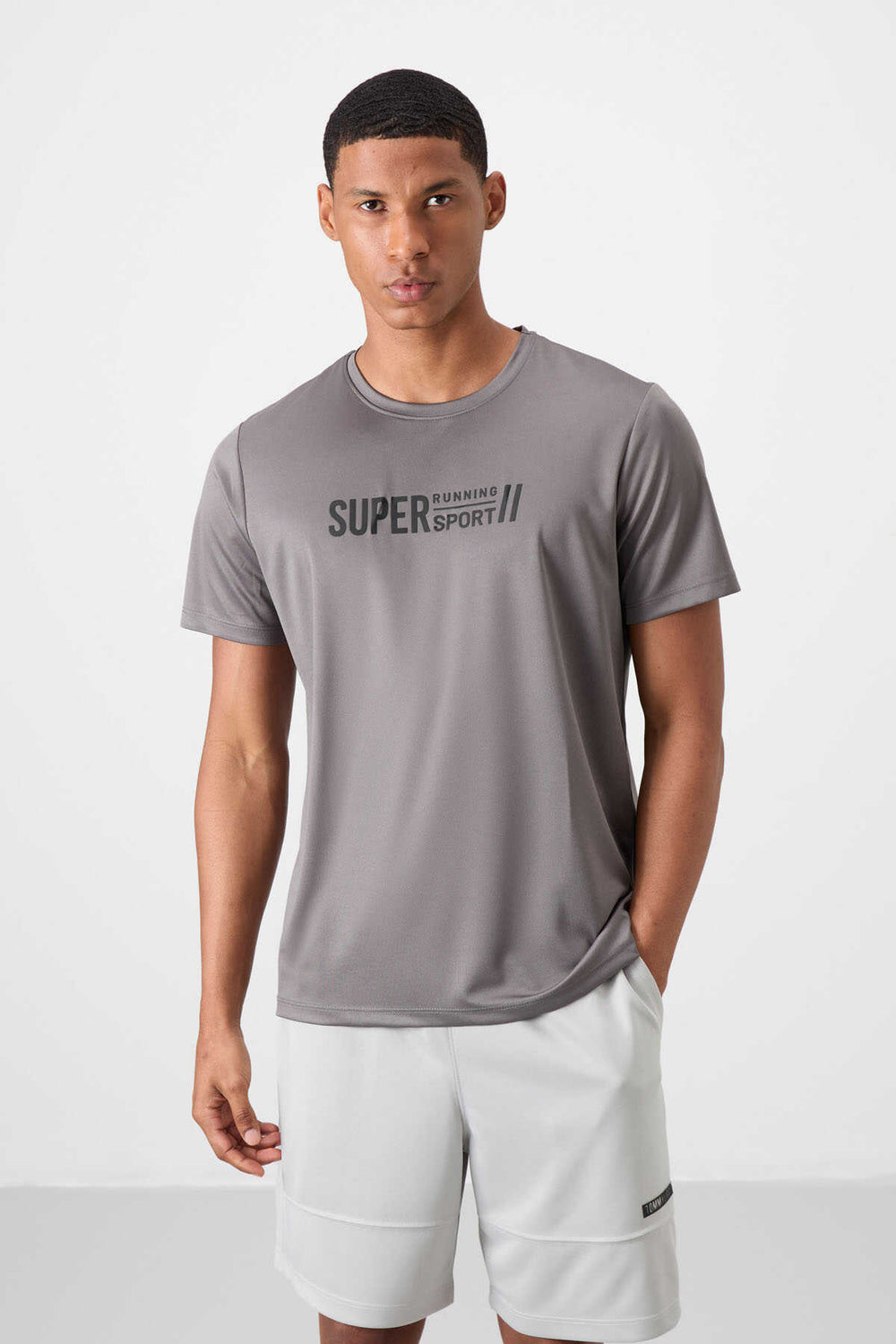 Tommylife Toptan O Yaka Standart Kalıp Aktif Spor Erkek T-Shirt 88385 Koyu Gri