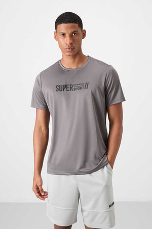 Tommylife Toptan O Yaka Standart Kalıp Aktif Spor Erkek T-Shirt 88385 Koyu Gri