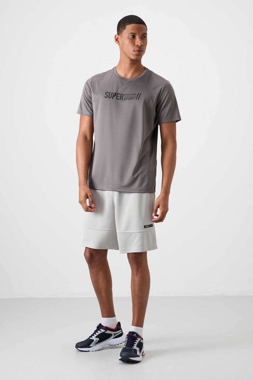 Tommylife Toptan O Yaka Standart Kalıp Aktif Spor Erkek T-Shirt 88385 Koyu Gri