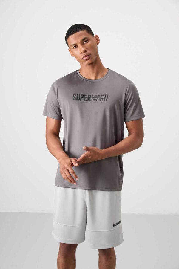 Tommylife Toptan O Yaka Standart Kalıp Aktif Spor Erkek T-Shirt 88385 Koyu Gri
