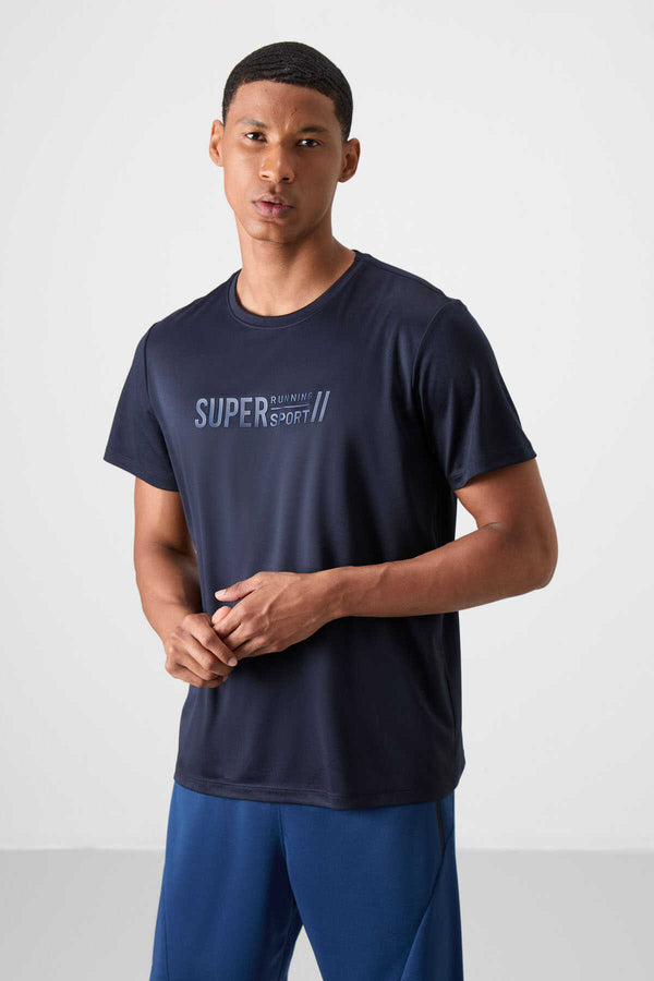 Tommylife Toptan O Yaka Standart Kalıp Aktif Spor Erkek T-Shirt 88385 Lacivert