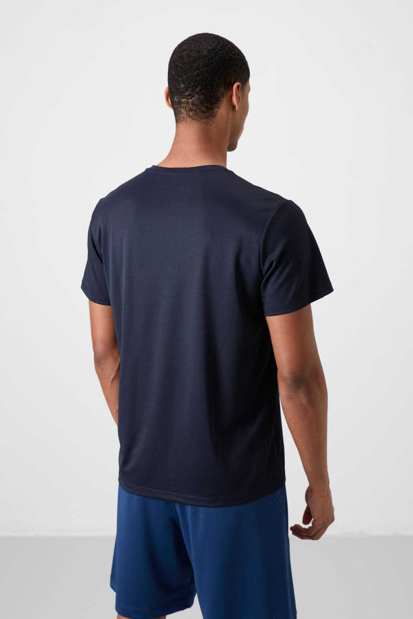 Tommylife Toptan O Yaka Standart Kalıp Aktif Spor Erkek T-Shirt 88385 Lacivert