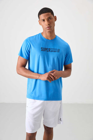 Tommylife Toptan O Yaka Standart Kalıp Aktif Spor Erkek T-Shirt 88385 Saks