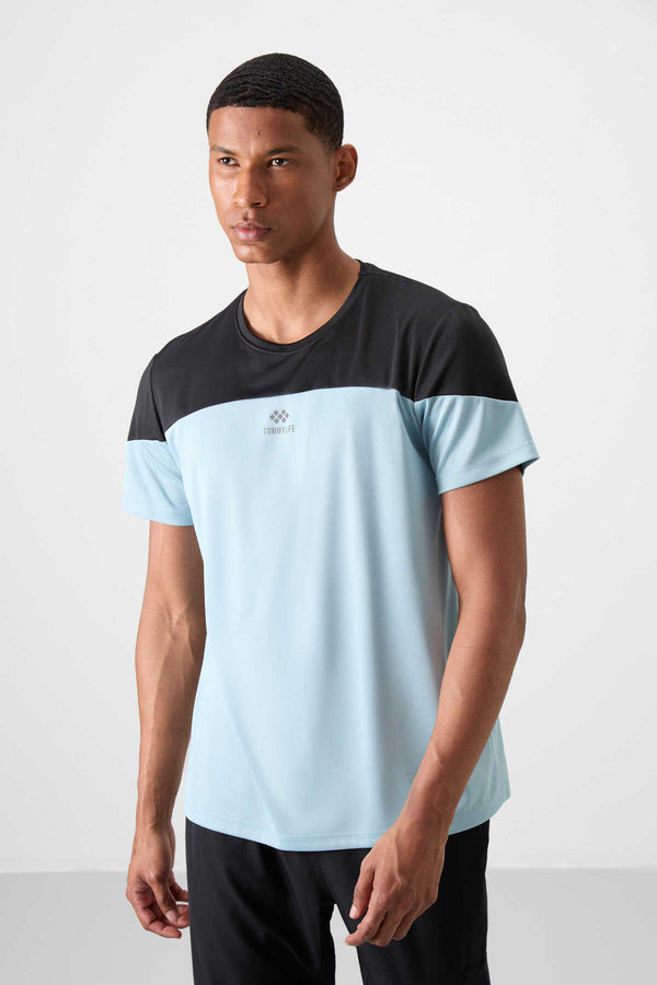 Tommylife Toptan O Yaka Standart Kalıp Aktif Spor Erkek T-Shirt 88386 Açık Mavi