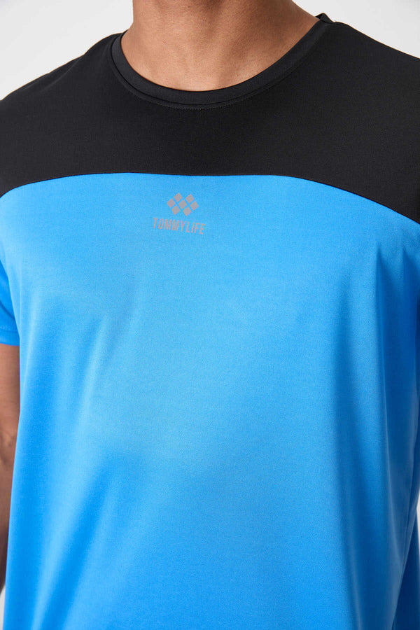 Tommylife Toptan O Yaka Standart Kalıp Aktif Spor Erkek T-Shirt 88386 Saks