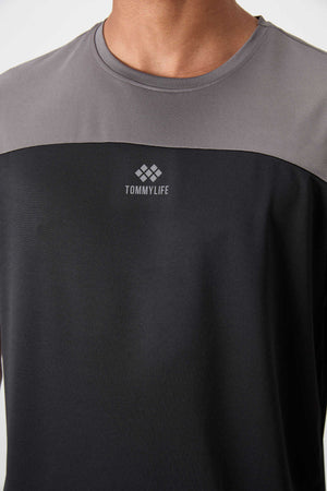 Tommylife Toptan O Yaka Standart Kalıp Aktif Spor Erkek T-Shirt 88386 Siyah