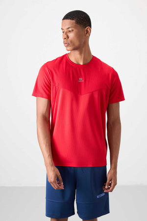 Tommylife Toptan O Yaka Standart Kalıp Aktif Spor Erkek T-Shirt 88391 Kırmızı