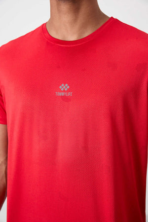 Tommylife Toptan O Yaka Standart Kalıp Aktif Spor Erkek T-Shirt 88397 Kırmızı