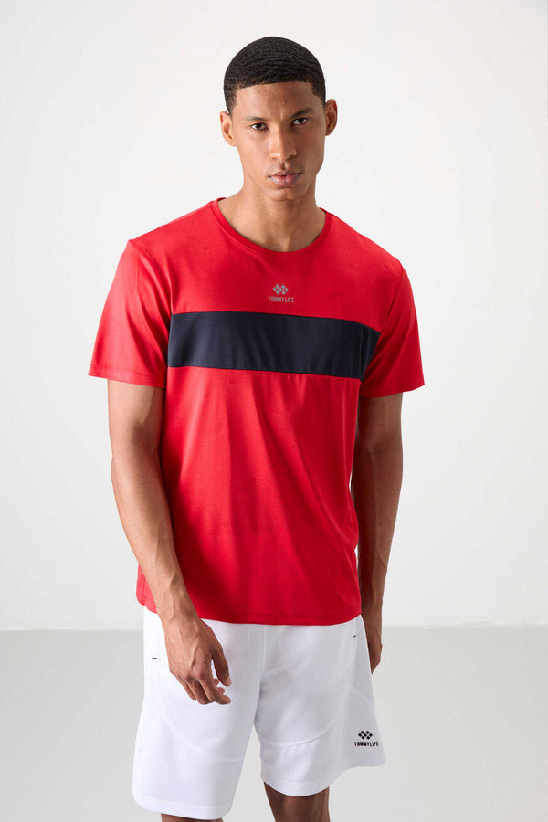 Tommylife Toptan O Yaka Standart Kalıp Aktif Spor Erkek T-Shirt 88398 Kırmızı