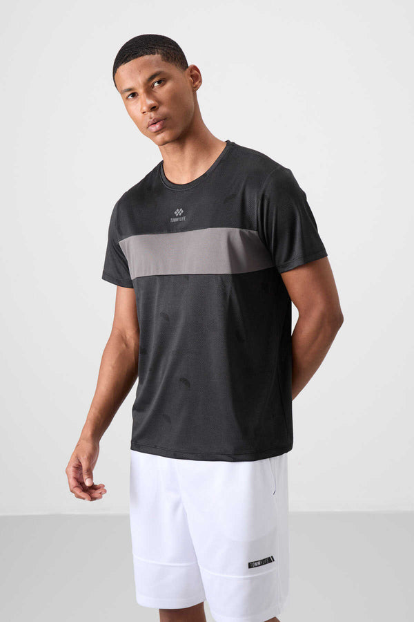 Tommylife Toptan O Yaka Standart Kalıp Aktif Spor Erkek T-Shirt 88398 Siyah