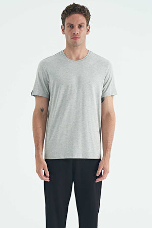 Tommylife Toptan O Yaka Standart Kalıp Basic Erkek T-Shirt 87911 Açık Gri Melanj