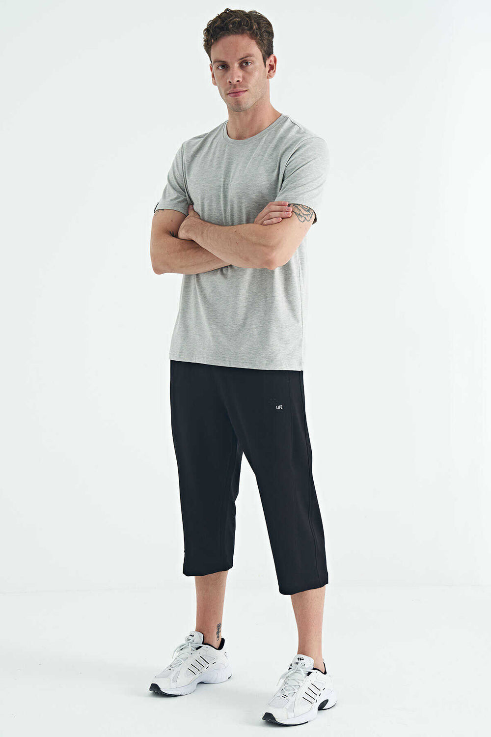 Tommylife Toptan O Yaka Standart Kalıp Basic Erkek T-Shirt 87911 Açık Gri Melanj