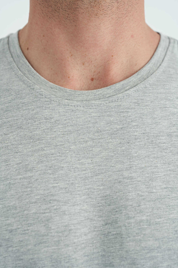 Tommylife Toptan O Yaka Standart Kalıp Basic Erkek T-Shirt 87911 Açık Gri Melanj