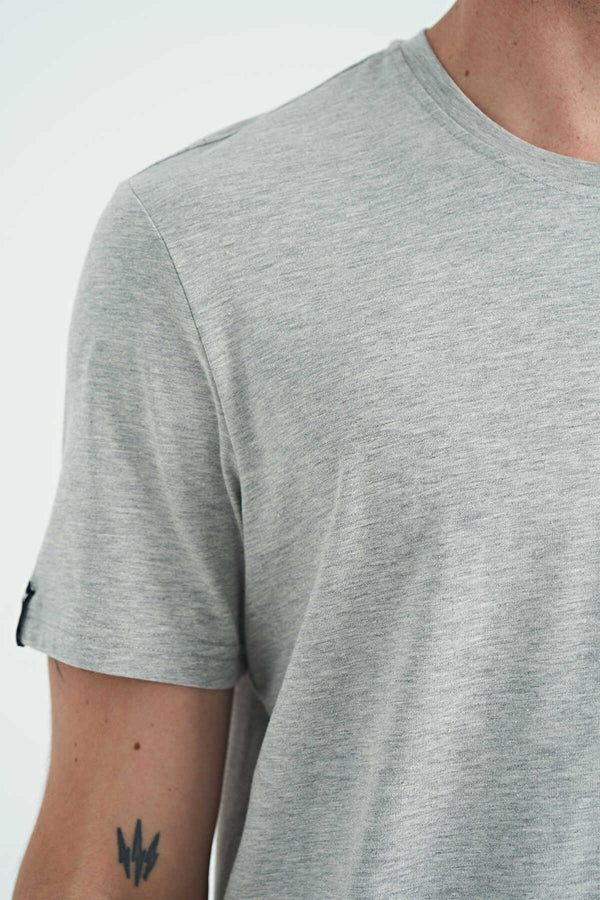 Tommylife Toptan O Yaka Standart Kalıp Basic Erkek T-Shirt 87911 Açık Gri Melanj