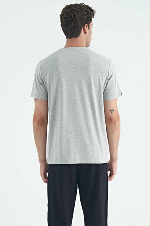 Tommylife Toptan O Yaka Standart Kalıp Basic Erkek T-Shirt 87911 Açık Gri Melanj