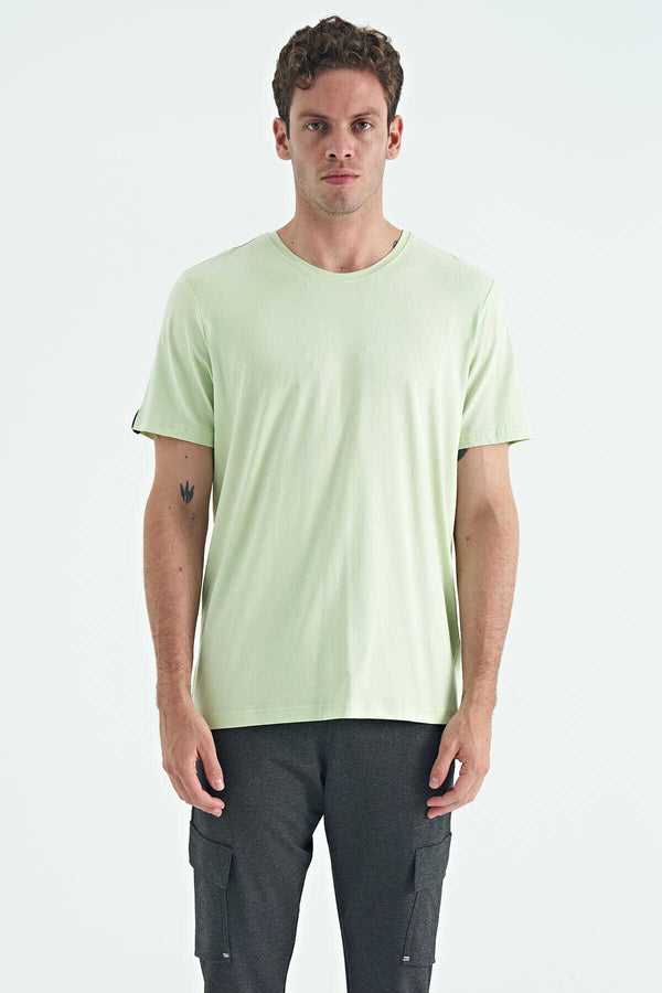 Tommylife Toptan O Yaka Standart Kalıp Basic Erkek T-Shirt 87911 Açık Yeşil