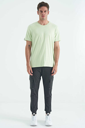 Tommylife Toptan O Yaka Standart Kalıp Basic Erkek T-Shirt 87911 Açık Yeşil