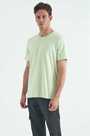 Tommylife Toptan O Yaka Standart Kalıp Basic Erkek T-Shirt 87911 Açık Yeşil