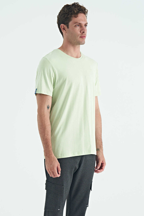 Tommylife Toptan O Yaka Standart Kalıp Basic Erkek T-Shirt 87911 Açık Yeşil