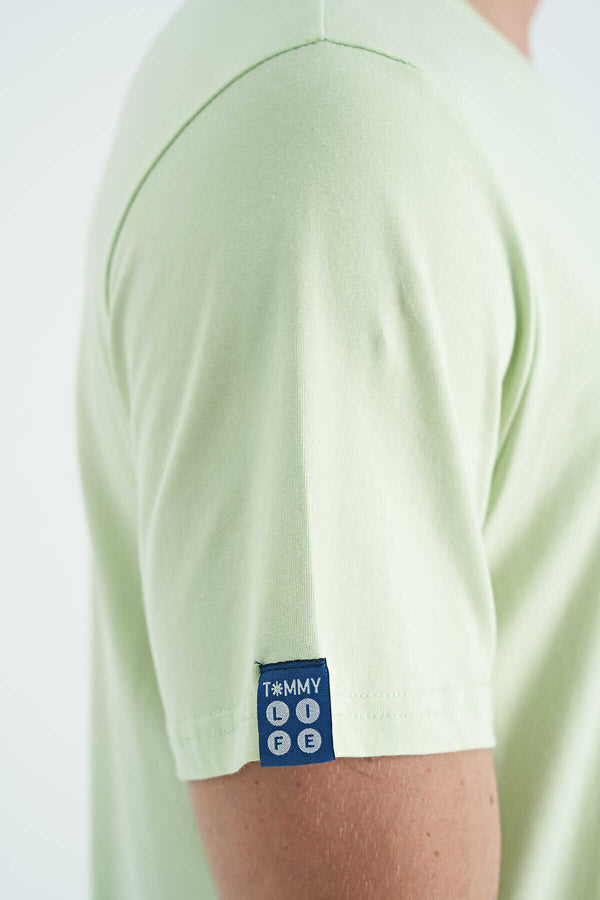 Tommylife Toptan O Yaka Standart Kalıp Basic Erkek T-Shirt 87911 Açık Yeşil