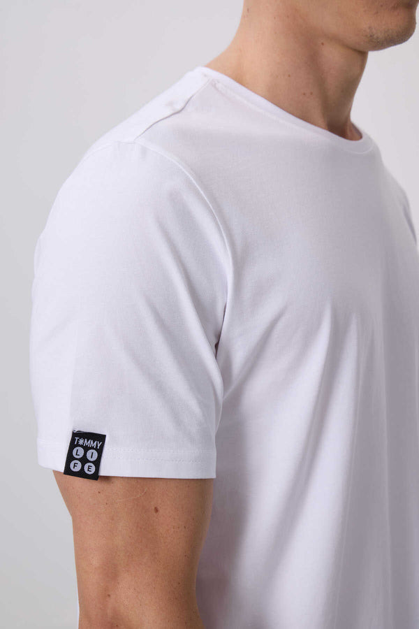 Tricou bărbătesc Tommylife Wholesale cu guler rotund, croială standard, de bază, 87911, alb