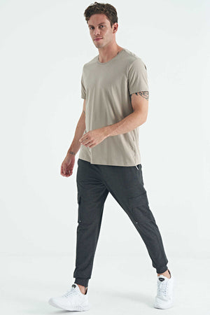 Tricou bărbătesc Tommylife Wholesale cu guler rotund, croială standard, de bază, 87911, bej închis