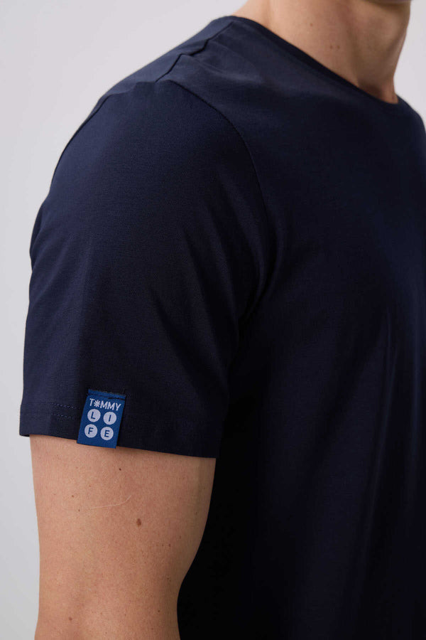 Tommylife Toptan O Yaka Standart Kalıp Basic Erkek T-Shirt 87911 Lacivert
