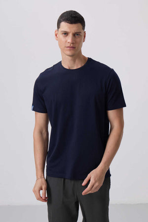 Tommylife Toptan O Yaka Standart Kalıp Basic Erkek T-Shirt 87911 Lacivert