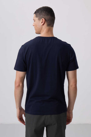 Tommylife Toptan O Yaka Standart Kalıp Basic Erkek T-Shirt 87911 Lacivert